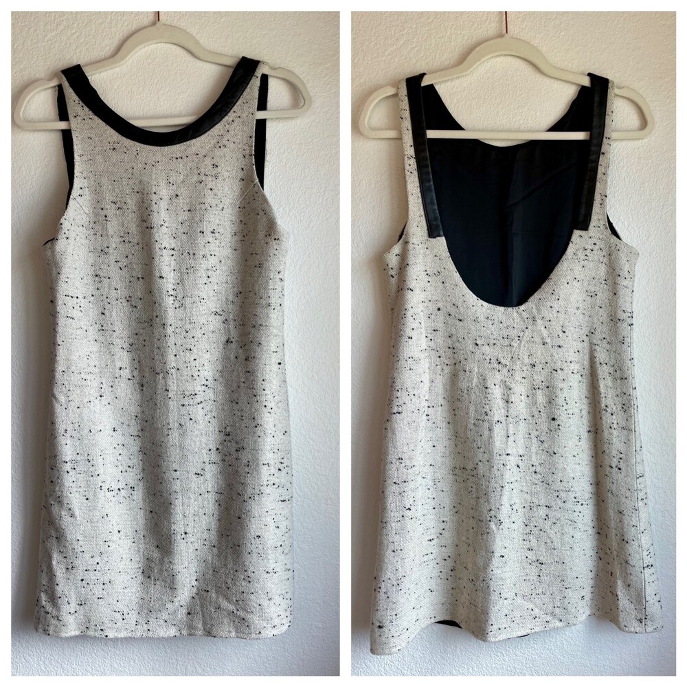 NWT Karen Zambos Vintage Couture Talia Wool Tweed Shift Dress in Black & Cream